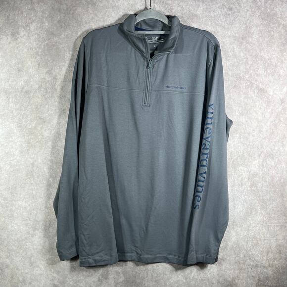 Vineyard Vines Sweater Men Large Gray Quarter Zip Pullover Outdoor Preppy Casual - Picture 1 of 9